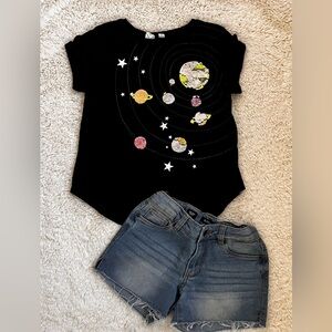 GAP Black Space Sequin Tee Sz L and Hudson Denim Shorts Sz 8